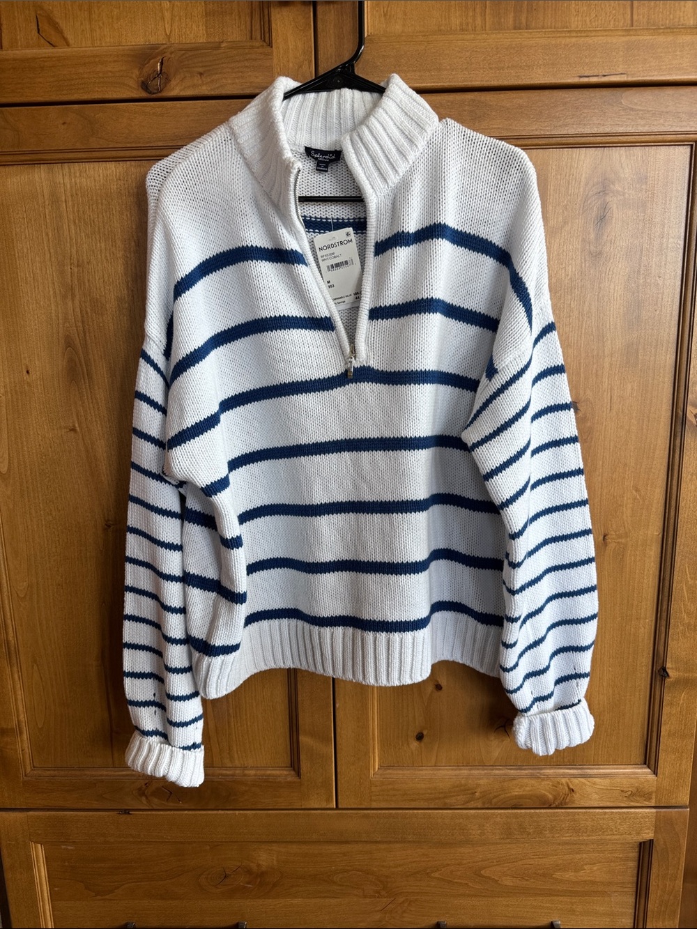 Splendid- Striped Half-Zip Sweater - White & Navy